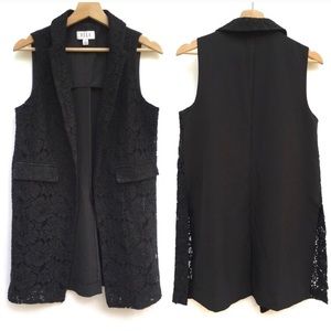 Lace Sheer Long Sleeveless Blazer Vest